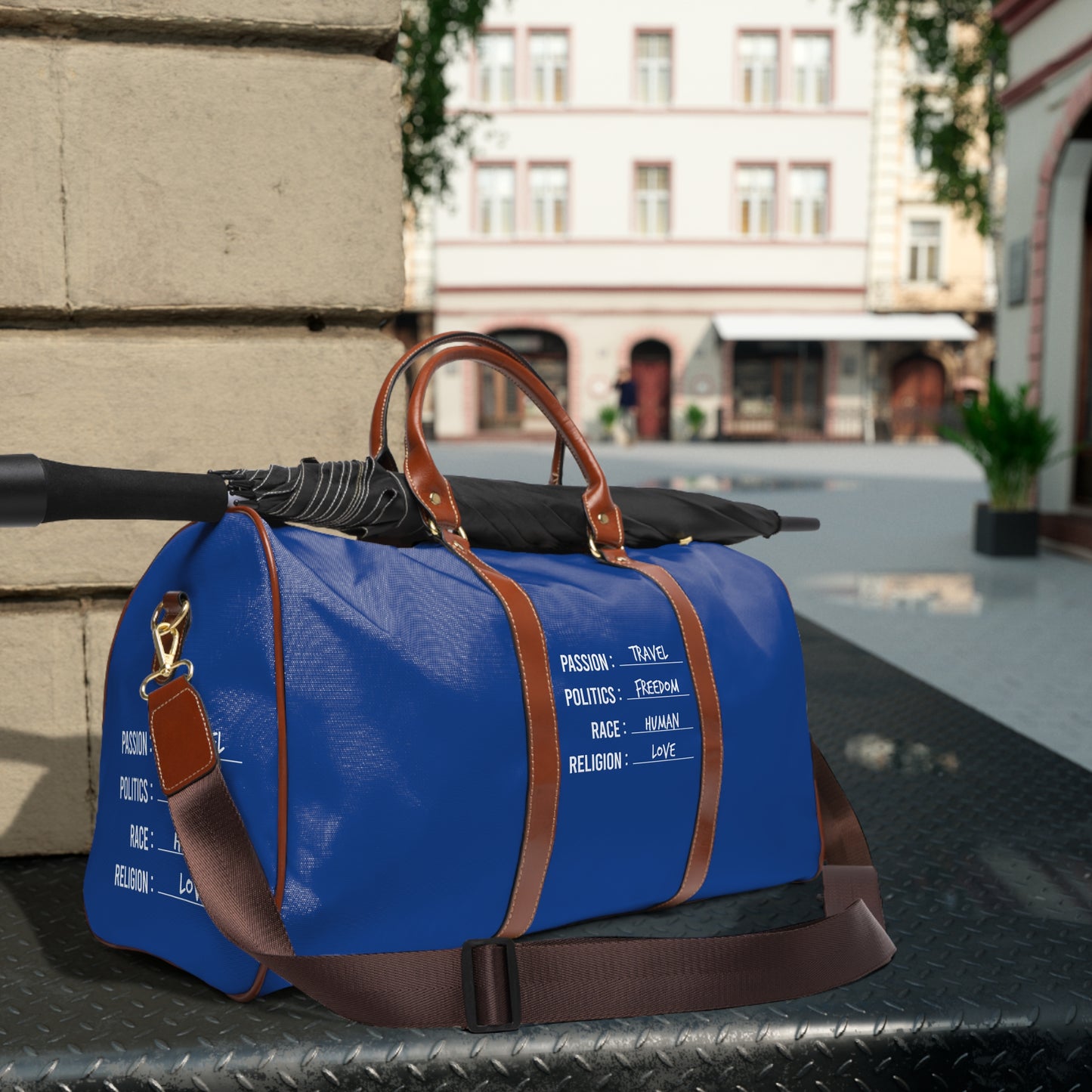 Travel. Freedom. Human. Love Waterproof Travel Bag
