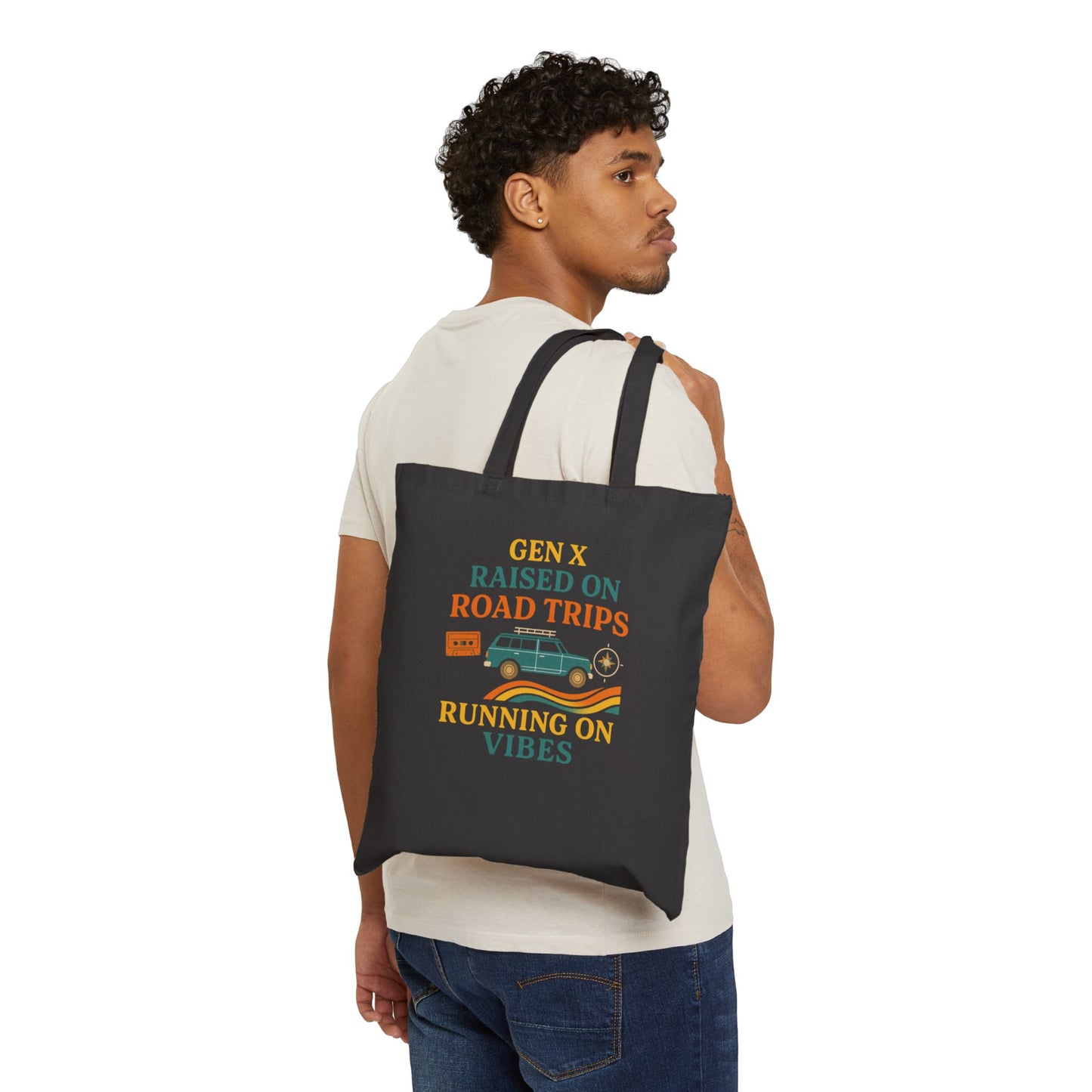 Retro Road Trip Cotton Canvas Tote Bag, Eco-Friendly Shopping Bag, Gift for Travel Lovers, Beach Tote, Weekend Getaway Bag