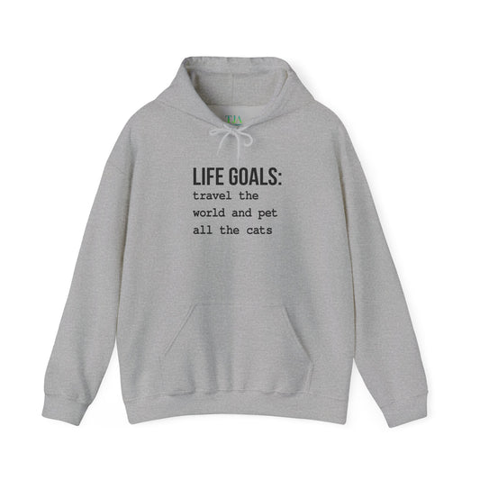 Passport Stamps & Kitty Paws | Life Goals Travel & Cat Lover Heavy Blend™ Hoodie