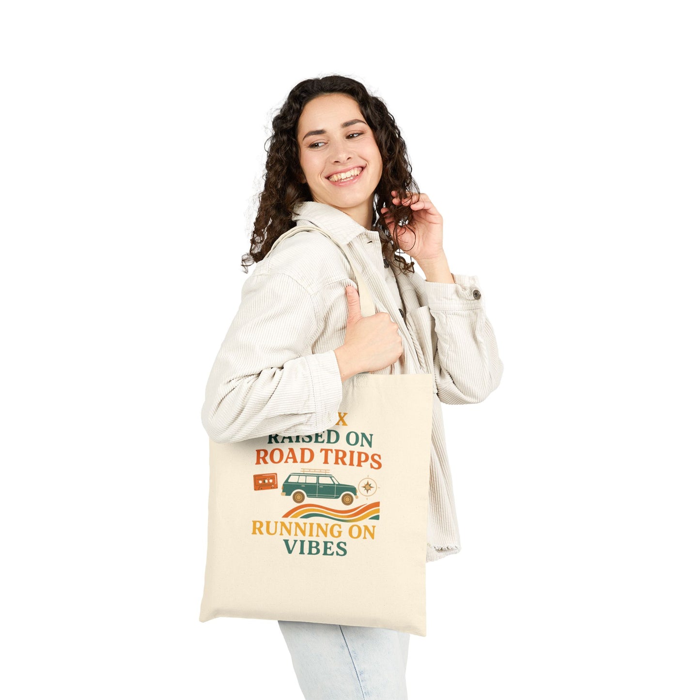 Retro Road Trip Cotton Canvas Tote Bag, Eco-Friendly Shopping Bag, Gift for Travel Lovers, Beach Tote, Weekend Getaway Bag