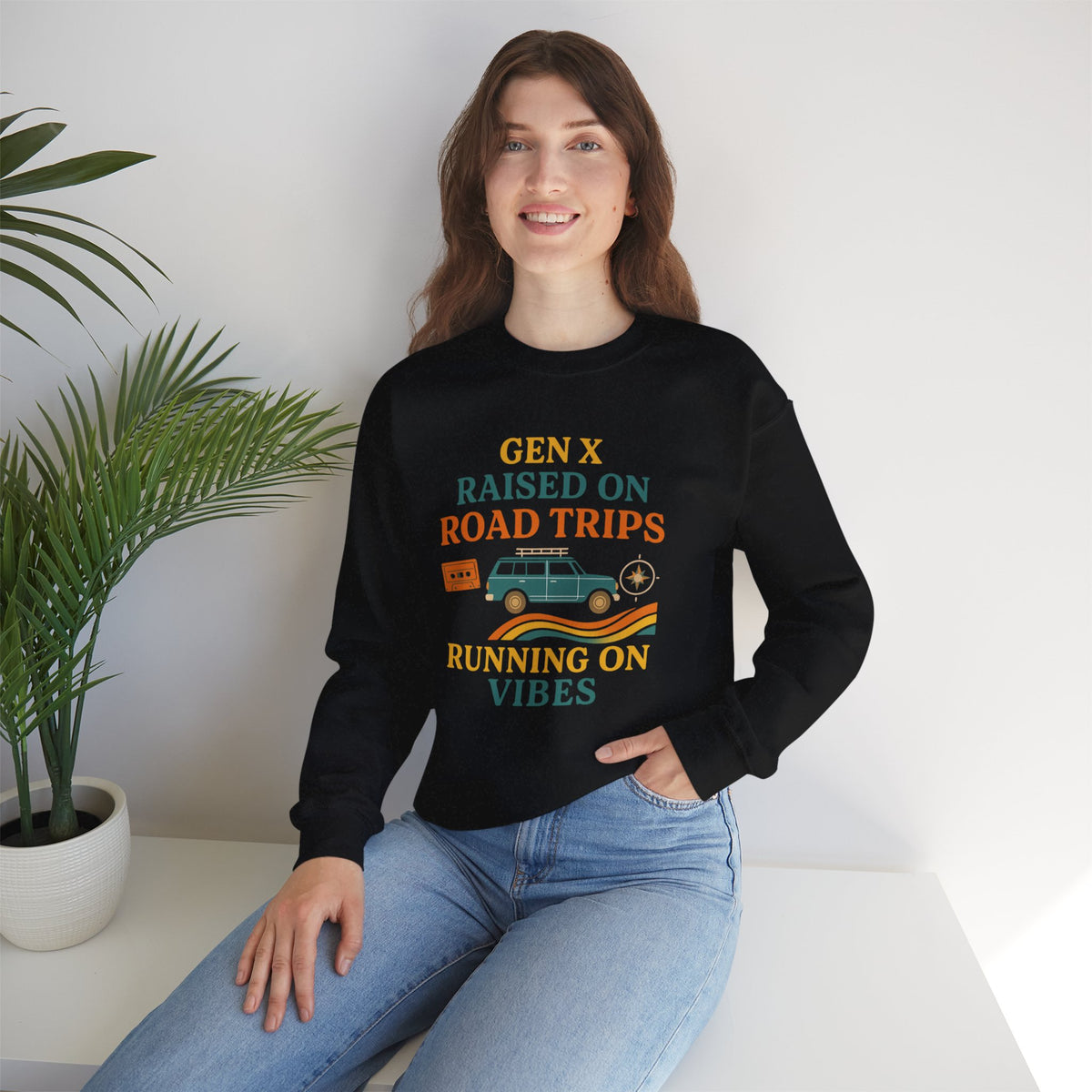 Gen X Raised On Road Trips Crewneck Sweatshirt