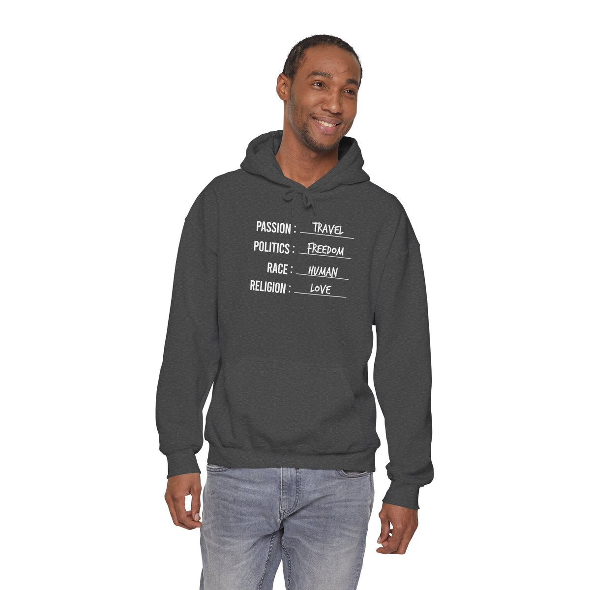 Travel. Freedom. Human. Love Heavy Blend™ Hoodie