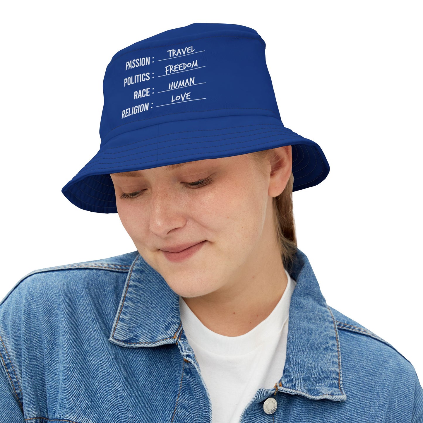 Travel. Freedom. Human. Love Bucket Hat