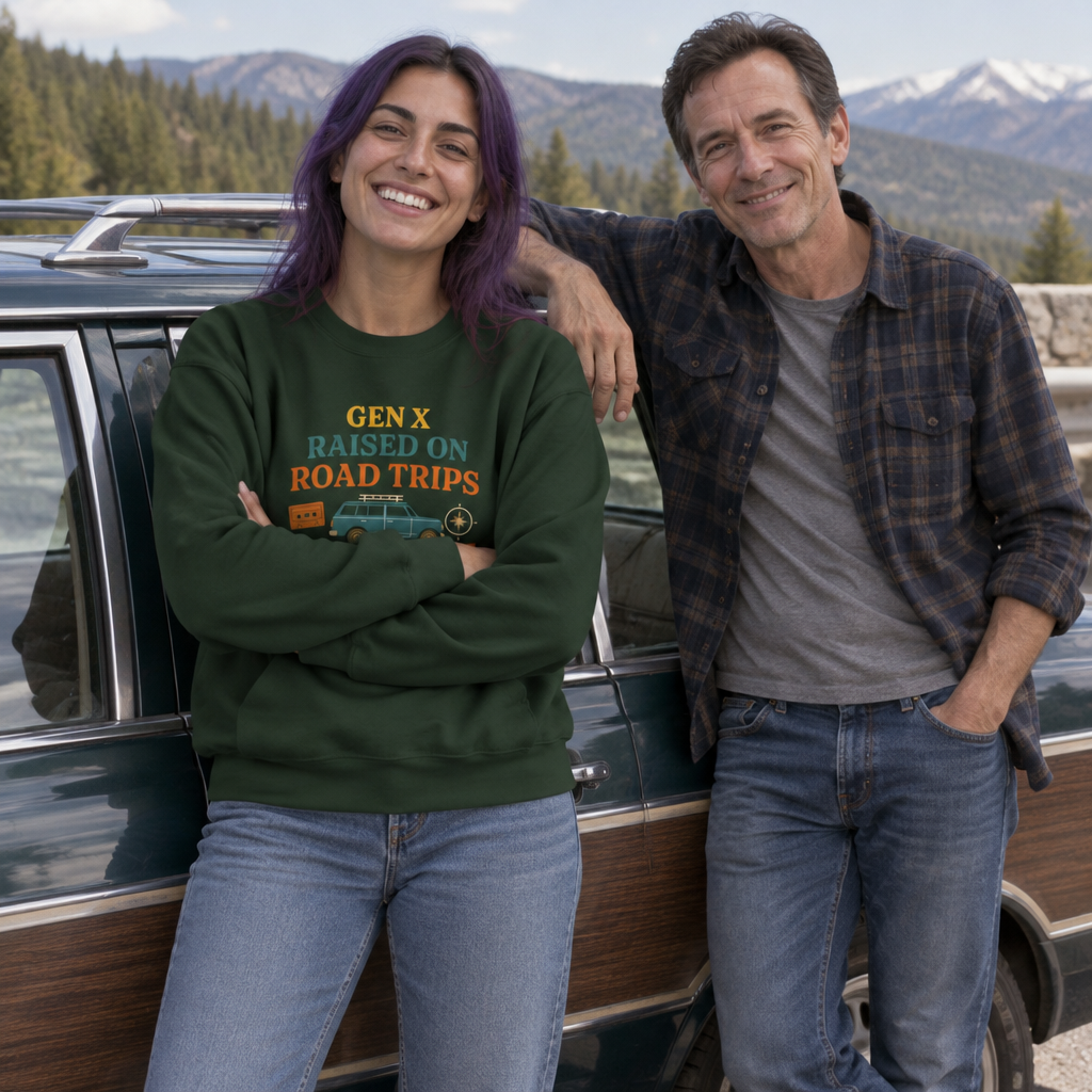 Gen X Raised On Road Trips Crewneck Sweatshirt