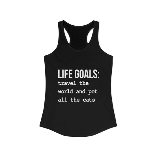 Passport Stamps & Kitty Paws / Life Goals Travel & Cat Lover Racerback Tank