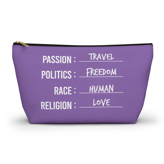Travel. Freedom. Human. Love Accessory Pouch with T-Bottom