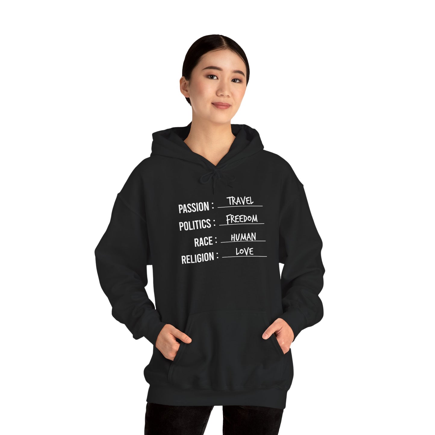 Travel. Freedom. Human. Love Heavy Blend™ Hoodie
