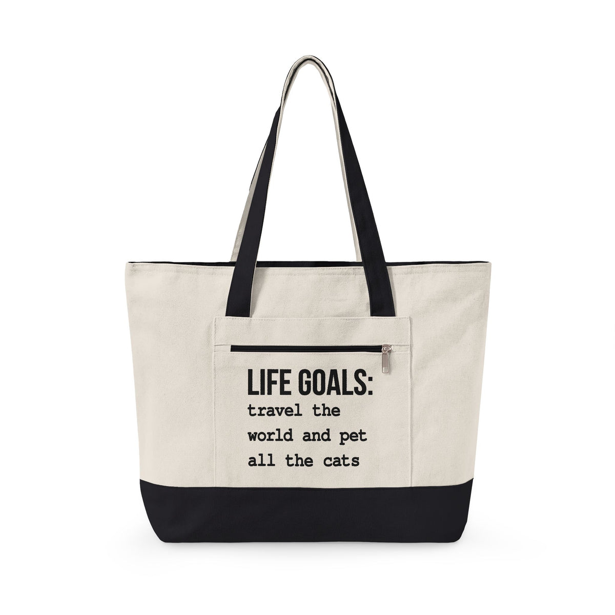 Passport Stamps & Kitty Paws / Life Goals Travel Zippered Tote Bag