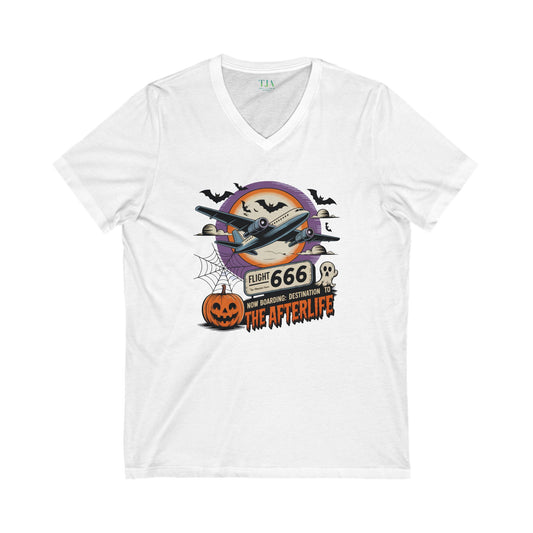 Flight 666: Now Boarding to the Afterlife V-Neck Tee
