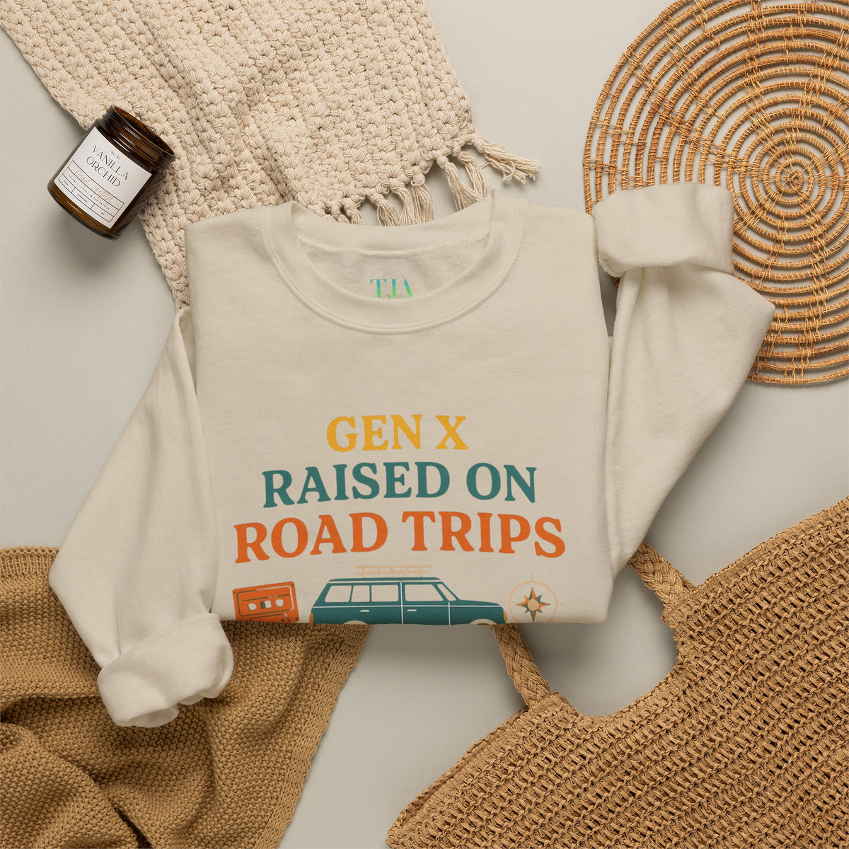 Gen X Raised On Road Trips Crewneck Sweatshirt